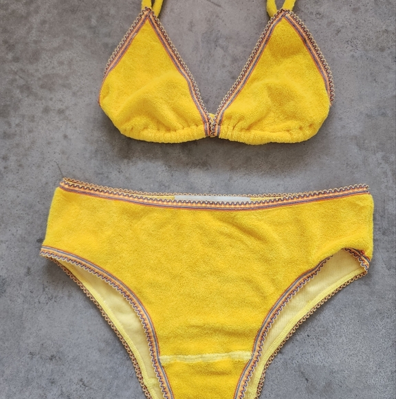 Stoned Immaculate Terry Cloth Bikini Set Kimi Swim Bra Top & Bottom Goldenrod - Picture 5 of 8